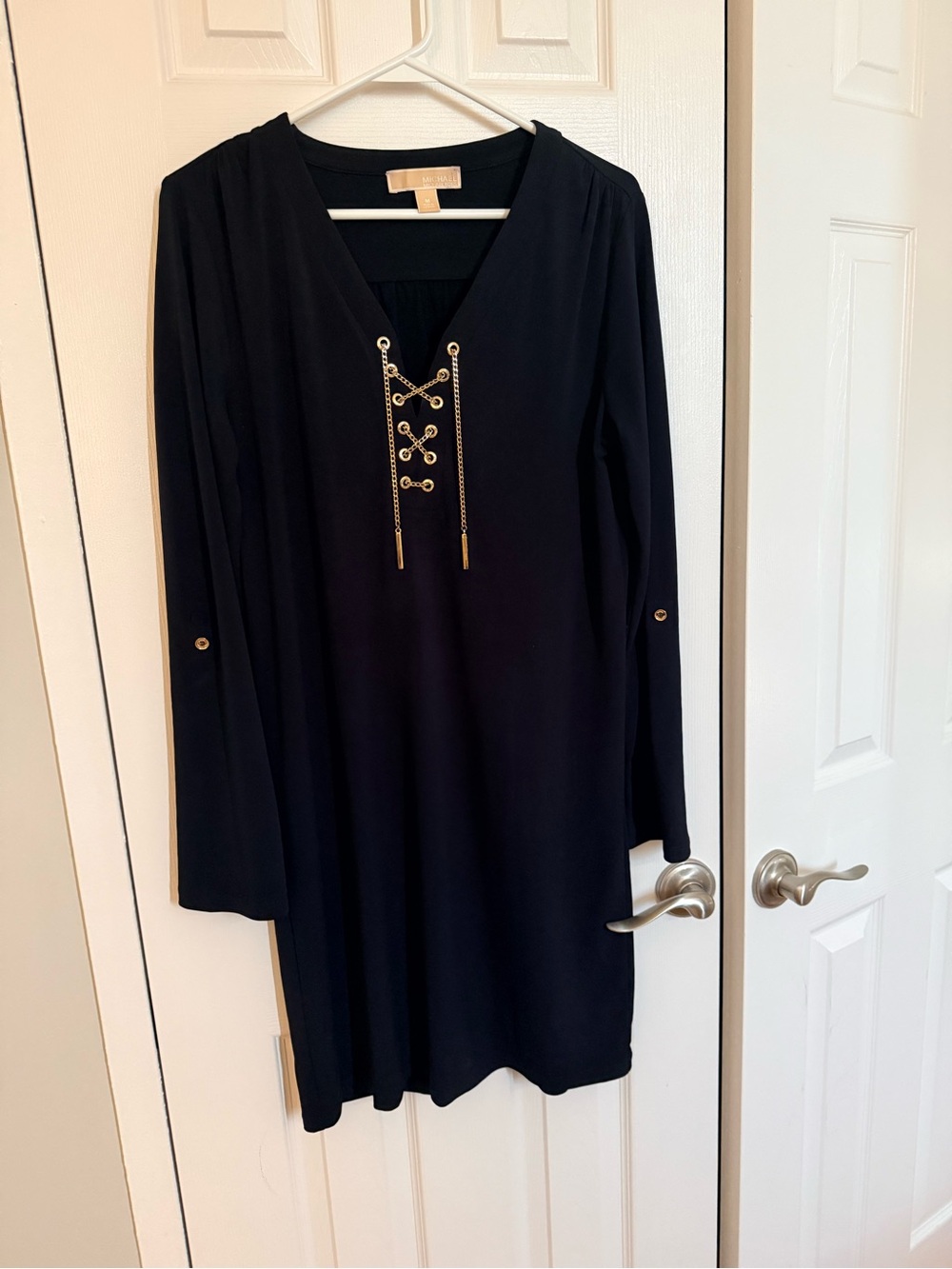 MICHAEL Michael Kors Black Long-Sleeve Lace-Up Dress with Gold Trim